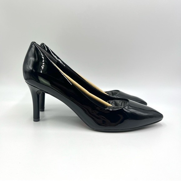 9W 9 W WIDE WIDTH Rockport Women's Total Motion 75MM Black Patent Leather Heels - Picture 2 of 15